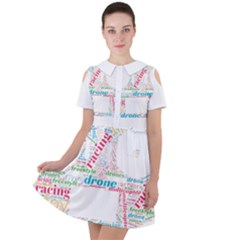 Drone Racing Word Cloud T- Shirt F P V Freestyle Drone Racing Word Cloud T- Shirt (5) Short Sleeve Shoulder Cut Out Dress  by ZUXUMI