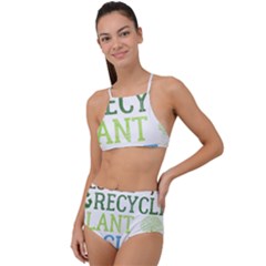 Earth Day T- Shirt Save Bees Rescue Animals Recycle Plastic Earth Day T- Shirt Halter Tankini Set by ZUXUMI