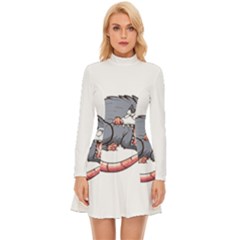 Opossum T-shirtwhite Look Calm Opossum 03 T-shirt (1) Long Sleeve Velour Longline Dress