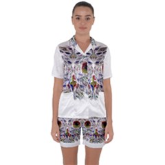 Owl T-shirtowl Color Edition T-shirt Satin Short Sleeve Pajamas Set by EnriqueJohnson