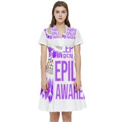 Epilepsy Awareness T- Shirt Epilepsy Awareness Sunflower In November We Wear Purple T- Shirt Short Sleeve Waist Detail Dress by ZUXUMI