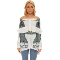 F14 Tomcat Fighter Jet T- Shirt F14 Tomcat Comic Drawing Quote T- Shirt (2) Off Shoulder Chiffon Pocket Shirt by ZUXUMI