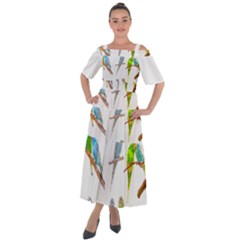 Parakeet T-shirtlots Of Colorful Parakeets - Cute Little Birds T-shirt Shoulder Straps Boho Maxi Dress 