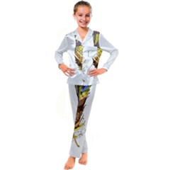 Feathers Design T- Shirtfeathers T- Shirt Kids  Satin Long Sleeve Pajamas Set