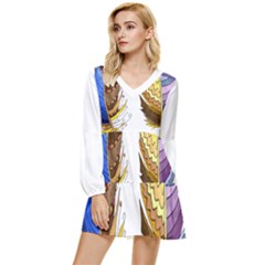 Feathers Design T- Shirtfeathers T- Shirt Tiered Long Sleeve Mini Dress