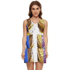 Feathers Design T- Shirtfeathers T- Shirt Tiered Sleeveless Mini Dress