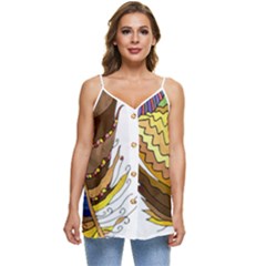 Feathers Design T- Shirtfeathers T- Shirt Casual Spaghetti Strap Chiffon Top