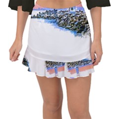 Breakwater Santa Cruz T- Shirt Lighthouse Breakwater Santa Cruz U S A Voyage Art Digital Painting Wa Fishtail Mini Chiffon Skirt by JamesGoode