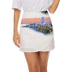 Breakwater Santa Cruz T- Shirt Lighthouse Breakwater Santa Cruz U S A Voyage Art Digital Painting Wa Mini Front Wrap Skirt by JamesGoode