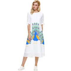 Peacock T-shirtwhite Look Calm Peacock 28 T-shirt (1) Bow Sleeve Chiffon Midi Dress