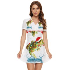 Fishing T- Shirt Fishing Christmas T- Shirt V-neck High Waist Chiffon Mini Dress by ZUXUMI