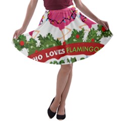 Flamingo T- Shirt Just A Girl Who Loves Flamingos And Christmas T- Shirt (1) A-line Skater Skirt by ZUXUMI