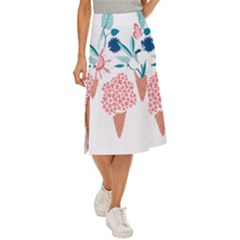 Flowers And Leaves T- Shirt Midsummer I Scream Flower Cones    Print    Pink Coral Aqua And Teal Flo Midi Panel Skirt