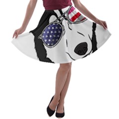 Fourth Of July T- Shirt Patriotic Husky T- Shirt A-line Skater Skirt by ZUXUMI