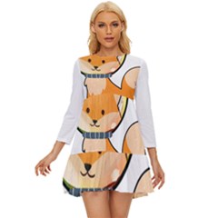 Fox T- Shirt Kawaii Astronaut Fox T- Shirt Long Sleeve Babydoll Dress by ZUXUMI