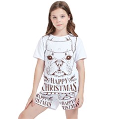 French Bulldog Christmas T- Shirt Happy Christmas Santa Frenchie T- Shirt Kids  T-shirt And Sports Shorts Set by ZUXUMI