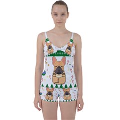 French Bulldog T- Shirt Cute French Bulldog Christmas T- Shirt Tie Front Two Piece Tankini by ZUXUMI