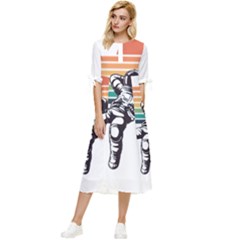 Funny Astronaut In Space T- Shirt Astronaut Relaxing In The Stars T- Shirt Bow Sleeve Chiffon Midi Dress