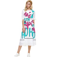 Funny Camping Sayings T- Shirt You Know What Rhymes With Camping  Alcohol T- Shirt Bow Sleeve Chiffon Midi Dress