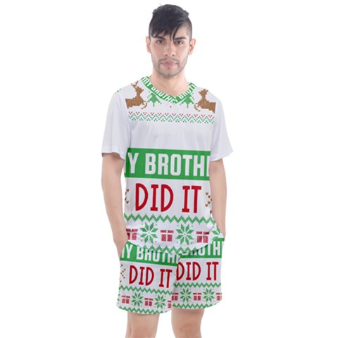 Funny Christmas Sweater T- Shirt Dear Santa My Brother Did It T- Shirt Men s Mesh T-shirt And Shorts Set by ZUXUMI