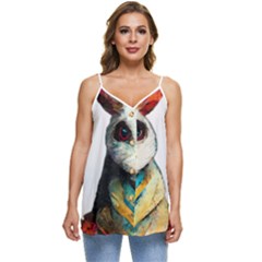 Rabbit T-shirtrabbit Watercolor Painting #rabbit T-shirt (2) Casual Spaghetti Strap Chiffon Top