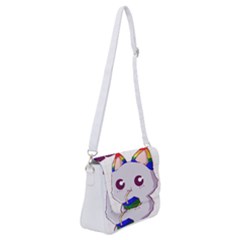 Gay Pride T- Shirt Gay Pride Kawaii Cat Strawberry Milk Rainbow Flag T- Shirt Shoulder Bag With Back Zipper by ZUXUMI