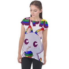 Gay Pride T- Shirt Gay Pride Kawaii Cat Strawberry Milk Rainbow Flag T- Shirt Cap Sleeve High Low Top by ZUXUMI