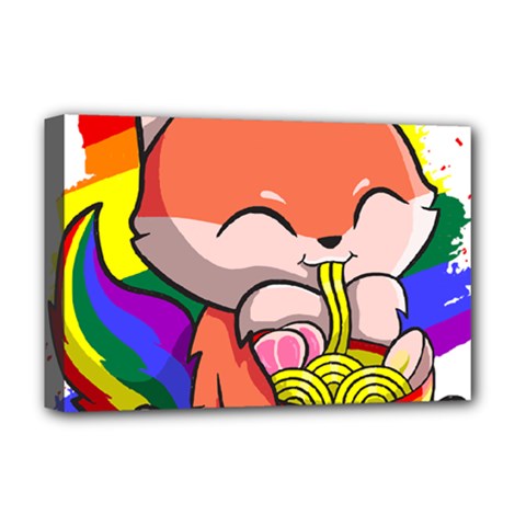 Gay Pride T- Shirt Gay Pride Kawaii Fox Ramen Noodles Rainbow Flag T- Shirt Deluxe Canvas 18  X 12  (stretched) by ZUXUMI