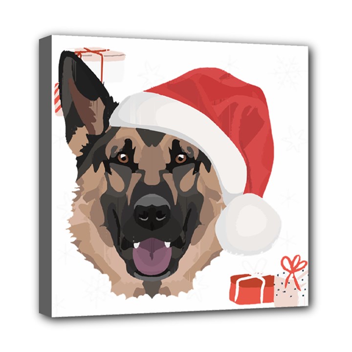 German Shepherd T- Shirt German Shepherd Merry Christmas T- Shirt (4) Mini Canvas 8  x 8  (Stretched)