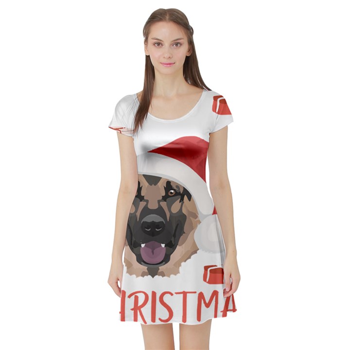 German Shepherd T- Shirt German Shepherd Merry Christmas T- Shirt (4) Short Sleeve Skater Dress