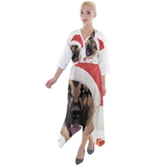 German Shepherd T- Shirt German Shepherd Merry Christmas T- Shirt (4) Quarter Sleeve Wrap Front Maxi Dress