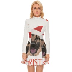 German Shepherd T- Shirt German Shepherd Merry Christmas T- Shirt (4) Long Sleeve Velour Longline Dress