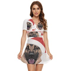 German Shepherd T- Shirt German Shepherd Merry Christmas T- Shirt (4) V-Neck High Waist Chiffon Mini Dress