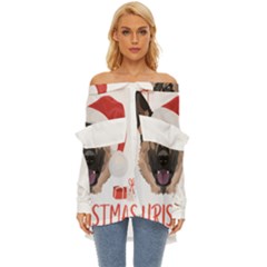 German Shepherd T- Shirt German Shepherd Merry Christmas T- Shirt (4) Off Shoulder Chiffon Pocket Shirt