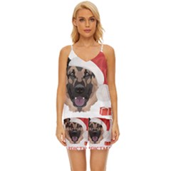 German Shepherd T- Shirt German Shepherd Merry Christmas T- Shirt (4) V-Neck Satin Pajamas Set