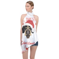 German Wirehaired Pointer T- Shirt German Wirehaired Pointer Merry Christmas T- Shirt (1) Halter Asymmetric Satin Top