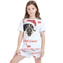 German Wirehaired Pointer T- Shirt German Wirehaired Pointer Merry Christmas T- Shirt (1) Kids  T-shirt And Sports Shorts Set