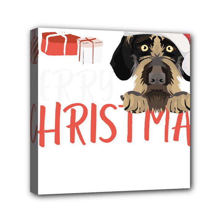 German Wirehaired Pointer T- Shirt German Wirehaired Pointer Merry Christmas T- Shirt (3) Mini Canvas 6  x 6  (Stretched)