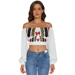 Glitter T- Shirt Glitter Rainbow Hearts T- Shirt Long Sleeve Crinkled Weave Crop Top