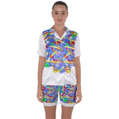 Abstact Pattern T- Shirt Abstact Pattern T- Shirt Satin Short Sleeve Pajamas Set