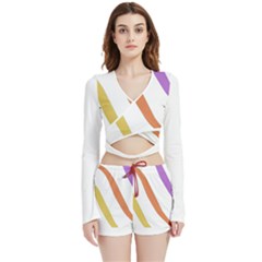 Abstract Pattern T- Shirt Abstract Pattern 6 Velvet Wrap Crop Top And Shorts Set