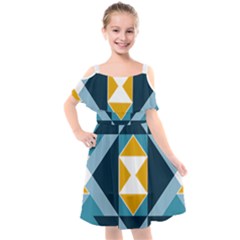 Abstract Pattern T- Shirt Hourglass Pattern  Sunburst Tones Abstract  Blue And Gold  Soft Furnishing Kids  Cut Out Shoulders Chiffon Dress by EnriqueJohnson