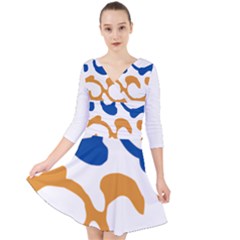 Abstract Swirl Gold And Blue Pattern T- Shirt Abstract Swirl Gold And Blue Pattern T- Shirt Quarter Sleeve Front Wrap Dress