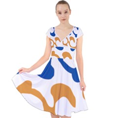 Abstract Swirl Gold And Blue Pattern T- Shirt Abstract Swirl Gold And Blue Pattern T- Shirt Cap Sleeve Front Wrap Midi Dress