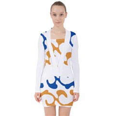 Abstract Swirl Gold And Blue Pattern T- Shirt Abstract Swirl Gold And Blue Pattern T- Shirt V-neck Bodycon Long Sleeve Dress