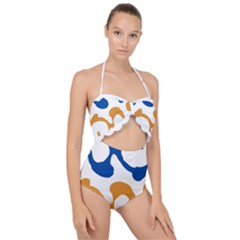 Abstract Swirl Gold And Blue Pattern T- Shirt Abstract Swirl Gold And Blue Pattern T- Shirt Scallop Top Cut Out Swimsuit