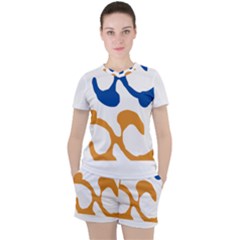 Abstract Swirl Gold And Blue Pattern T- Shirt Abstract Swirl Gold And Blue Pattern T- Shirt Women s T-Shirt and Shorts Set