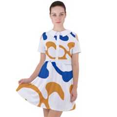 Abstract Swirl Gold And Blue Pattern T- Shirt Abstract Swirl Gold And Blue Pattern T- Shirt Short Sleeve Shoulder Cut Out Dress 