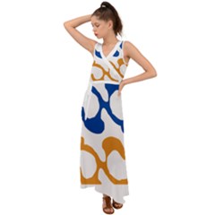 Abstract Swirl Gold And Blue Pattern T- Shirt Abstract Swirl Gold And Blue Pattern T- Shirt V-Neck Chiffon Maxi Dress