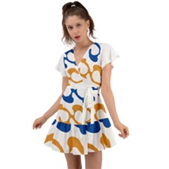 Abstract Swirl Gold And Blue Pattern T- Shirt Abstract Swirl Gold And Blue Pattern T- Shirt Flutter Sleeve Wrap Dress